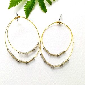 Gold and Silver Abstract Double Loop Dangle Earrings